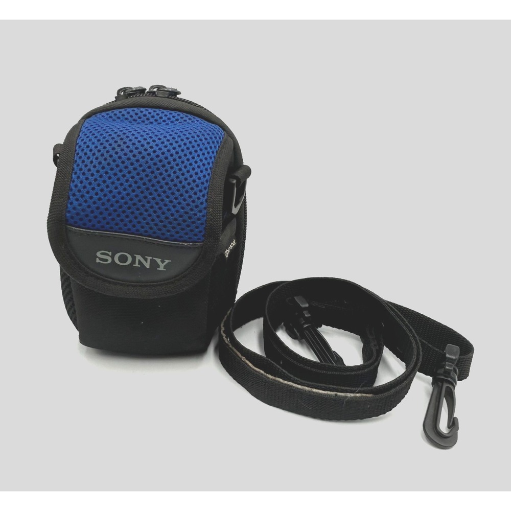 Sony Cybershot Digital Camera Padded Case Blue &‎ Black Carry Strap & Belt Loop